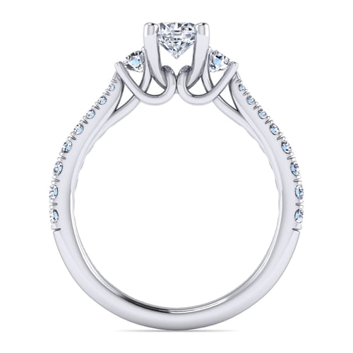 14K White Gold Oval Three Stone Diamond Engagement Ring