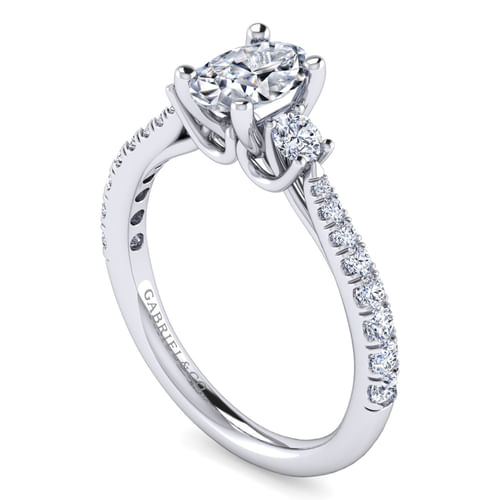 14K White Gold Oval Three Stone Diamond Engagement Ring