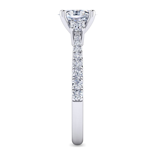 14K White Gold Oval Three Stone Diamond Engagement Ring