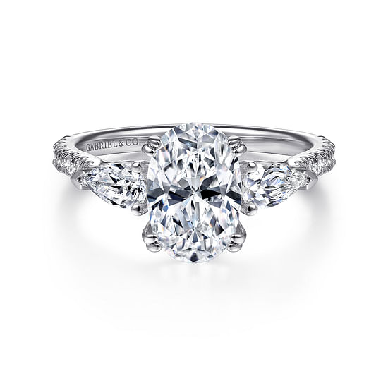 Gabriel - 14K White Gold Oval Three Stone Diamond Engagement Ring