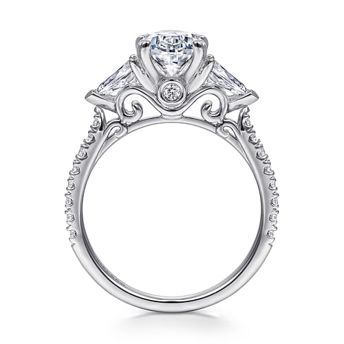 14K White Gold Oval Three Stone Diamond Engagement Ring