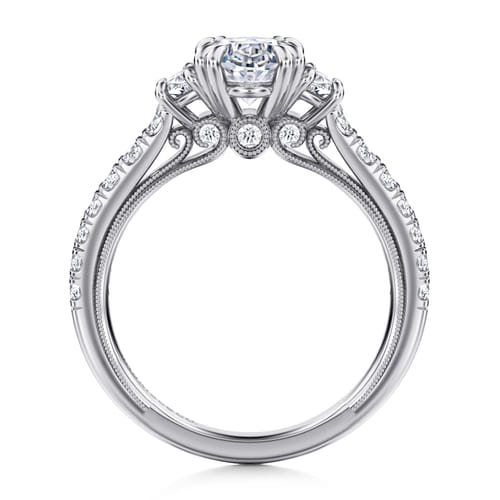 14K White Gold Oval Three Stone Diamond Engagement Ring