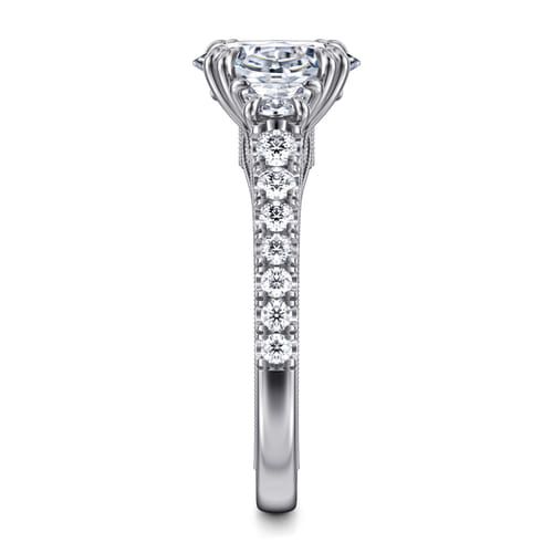14K White Gold Oval Three Stone Diamond Engagement Ring