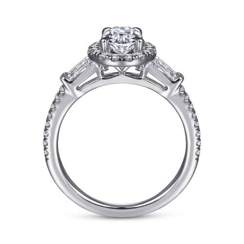 14K White Gold Oval Three Stone Halo Diamond Channel Set Engagement Ring