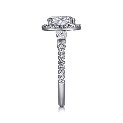 14K White Gold Oval Three Stone Halo Diamond Channel Set Engagement Ring