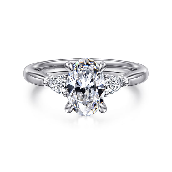 Gabriel - 14K White Gold Oval Three Stone Lotus Diamond Engagement Ring