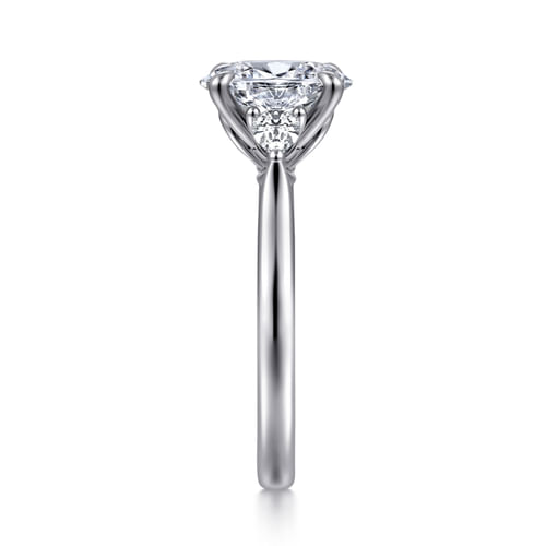 14K White Gold Oval Three Stone Lotus Diamond Engagement Ring