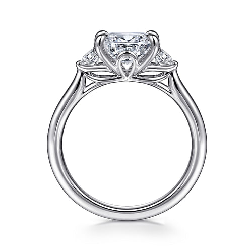 14K White Gold Oval Three Stone Lotus Diamond Engagement Ring