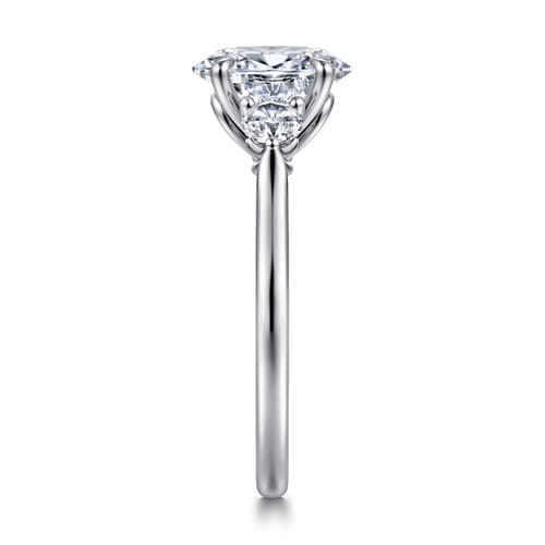 14K White Gold Oval Three Stone Lotus Diamond Engagement Ring