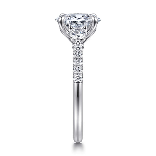 14K White Gold Oval Three Stone Lotus Diamond Engagement Ring