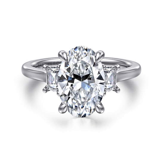 Gabriel - 14K White Gold Oval Three Stone Lotus Diamond Engagement Ring