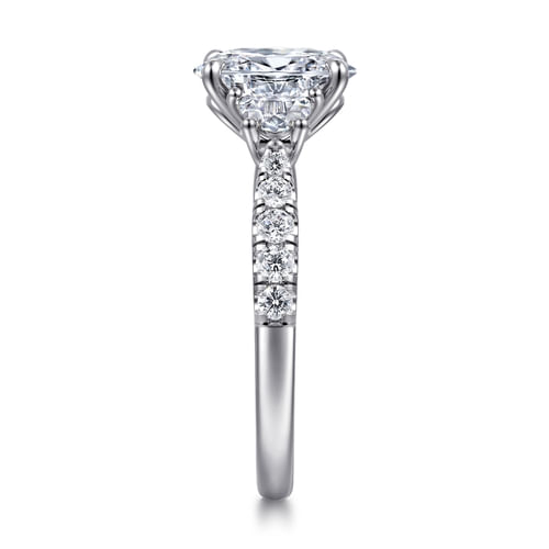 14K White Gold Oval Three Stone Lotus Diamond Engagement Ring