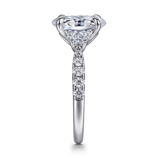 14K White Gold Oval Three Stone Lotus Diamond Engagement Ring angle 5
