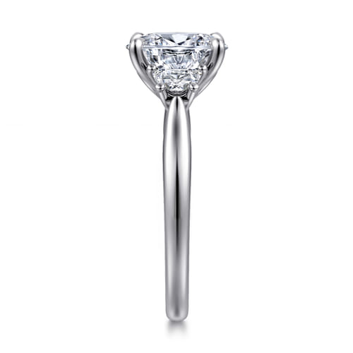 14K White Gold Oval Three Stone Lotus Diamond Engagement Ring