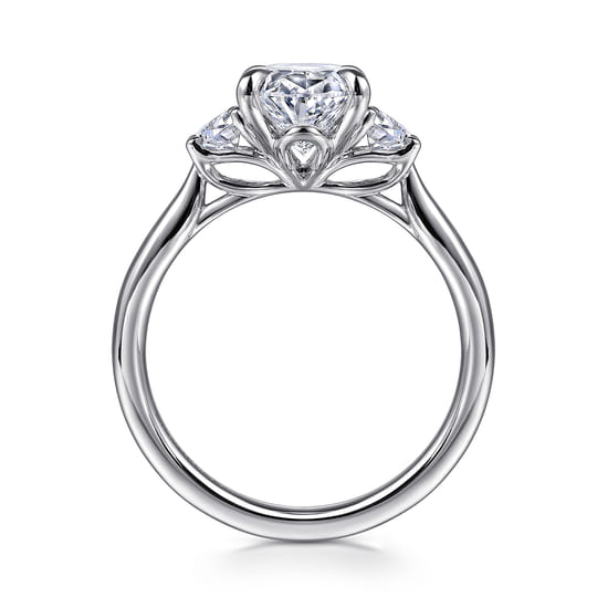 14K White Gold Oval Three Stone Lotus Diamond Engagement Ring angle 2