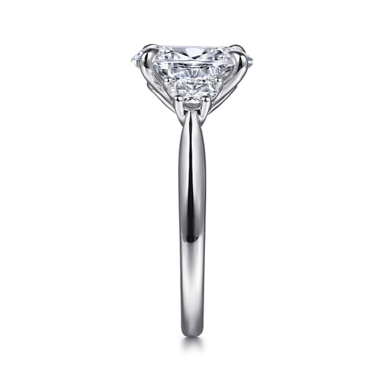 14K White Gold Oval Three Stone Lotus Diamond Engagement Ring angle 5