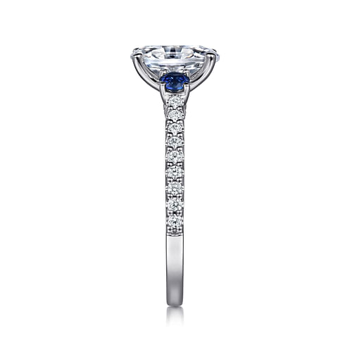 14K White Gold Oval Three Stone Sapphire and Diamond Engagement Ring