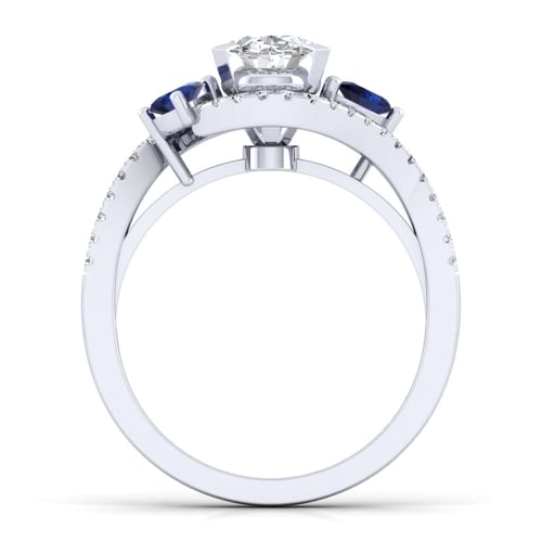 14K White Gold Oval Three Stone Sapphire and Diamond Engagement Ring
