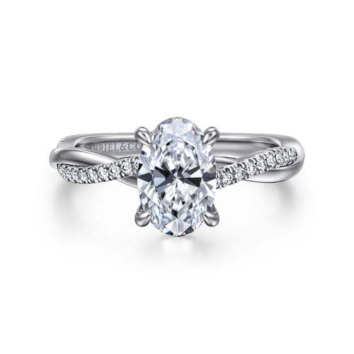 14K White Gold Oval Twisted Diamond Engagement Ring