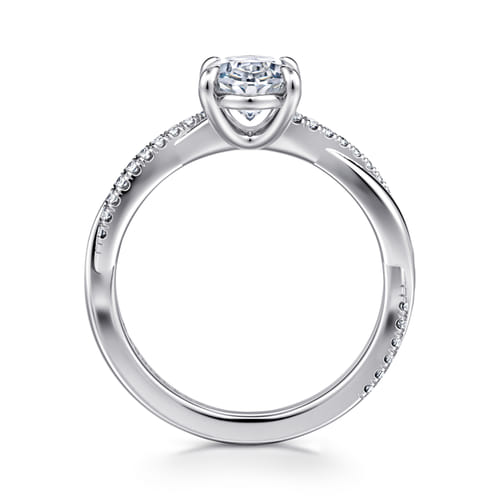 14K White Gold Oval Twisted Diamond Engagement Ring