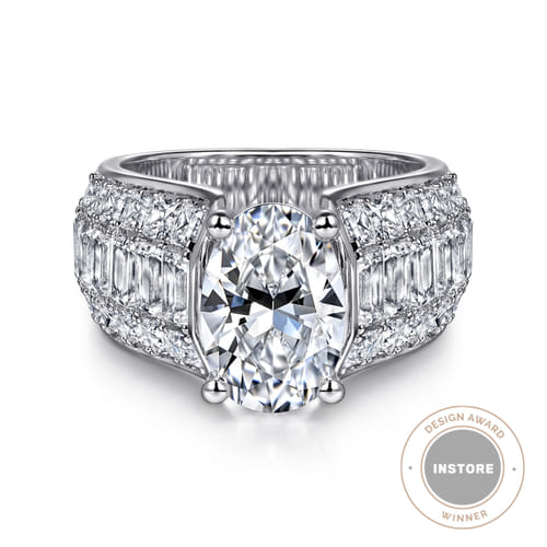 14K White Gold Oval Wide Band Diamond Engagement Ring 14K White Gold Oval Wide Band Diamond Engagement Ring
