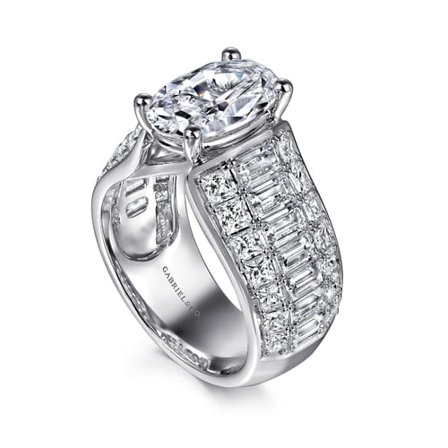 14K White Gold Oval Wide Band Diamond Engagement Ring 14K White Gold Oval Wide Band Diamond Engagement Ring