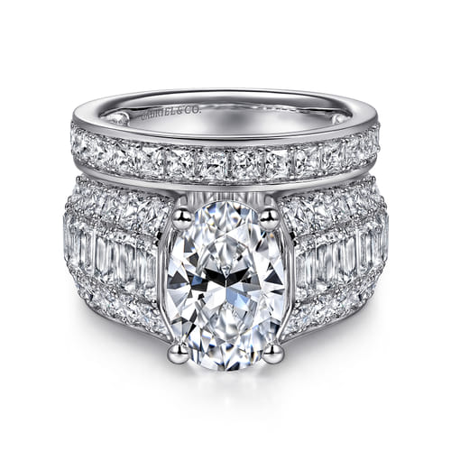 14K White Gold Oval Wide Band Diamond Engagement Ring 14K White Gold Oval Wide Band Diamond Engagement Ring
