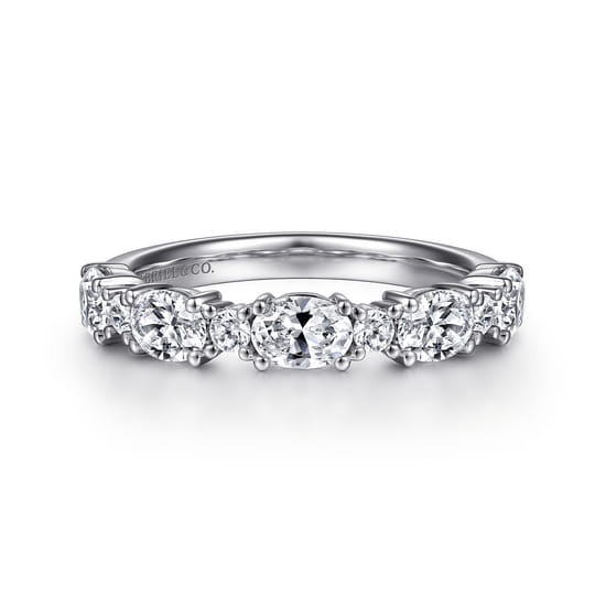 14K White Gold Oval and Round Diamond Anniversary Band 