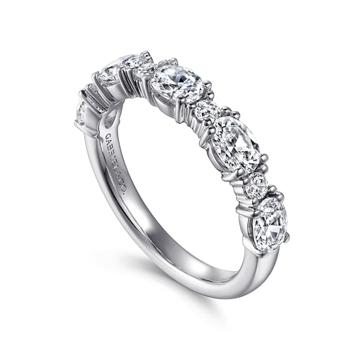 14K White Gold Oval and Round Diamond Anniversary Band 