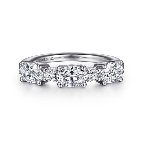 14K White Gold Oval and Round Diamond Anniversary Band 