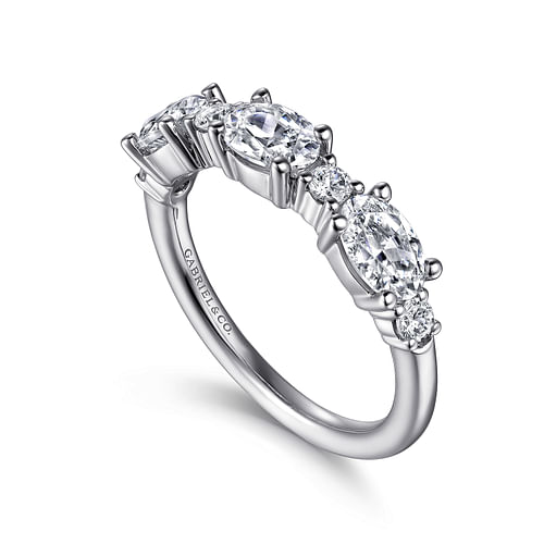 14K White Gold Oval and Round Diamond Anniversary Band 