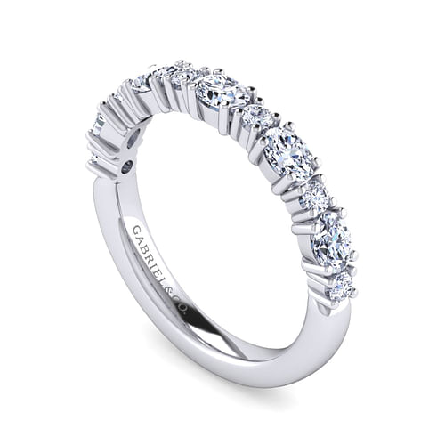 14K White Gold Oval and Round Diamond Anniversary Band 