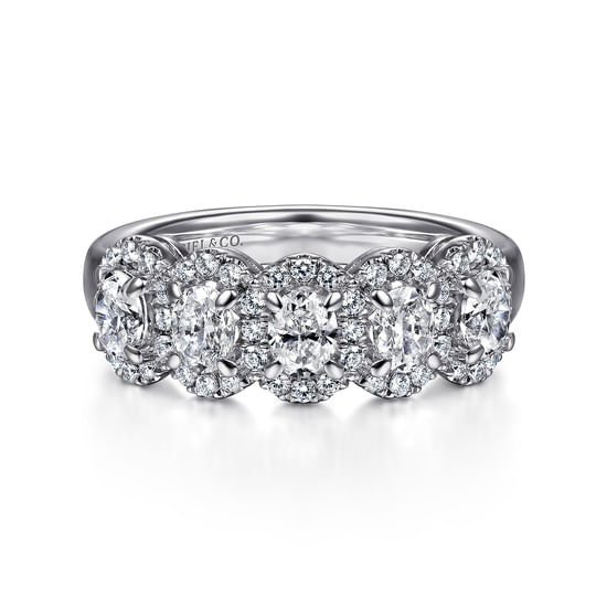 Gabriel - 14K White Gold Oval and Round Diamond Halo Station Anniversary Band