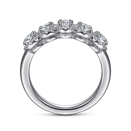 14K White Gold Oval and Round Diamond Halo Station Anniversary Band