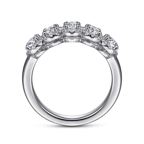 14K White Gold Oval and Round Diamond Halo Station Anniversary Band angle 2