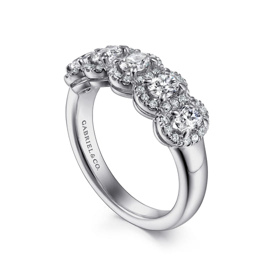 14K White Gold Oval and Round Diamond Halo Station Anniversary Band angle 3