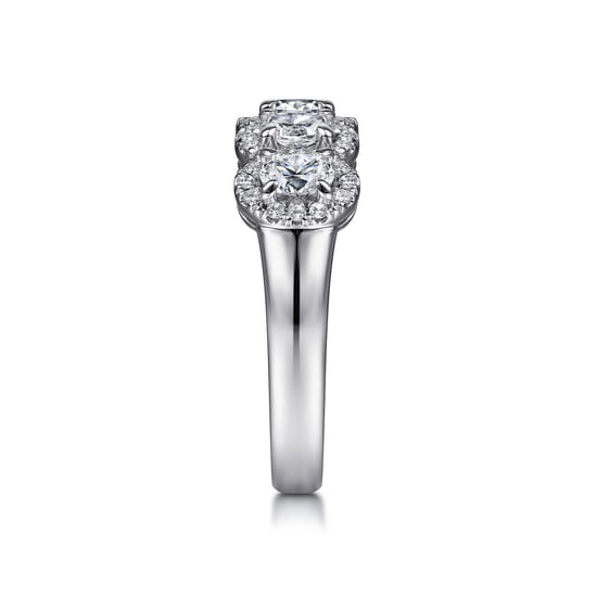 14K White Gold Oval and Round Diamond Halo Station Anniversary Band angle 4