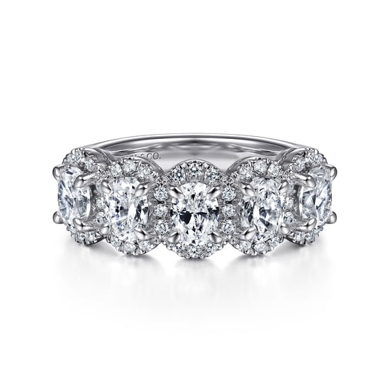 Gabriel - 14K White Gold Oval and Round Diamond Halo Station Anniversary Band