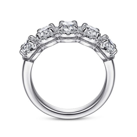 14K White Gold Oval and Round Diamond Halo Station Anniversary Band angle 2