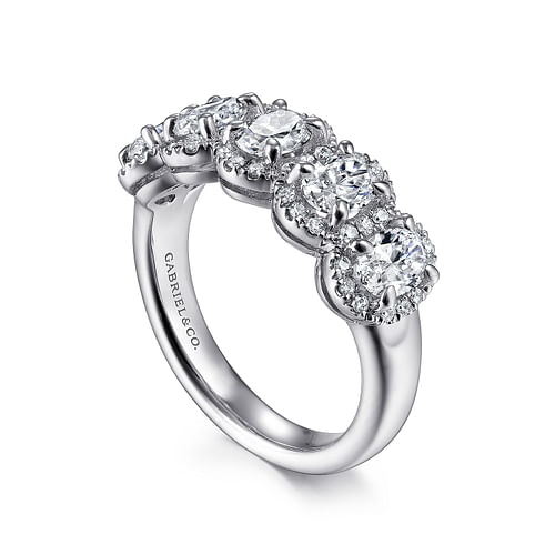 14K White Gold Oval and Round Diamond Halo Station Anniversary Band