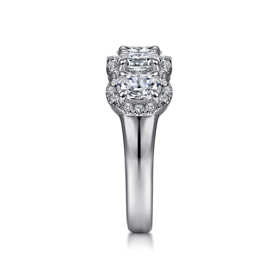 14K White Gold Oval and Round Diamond Halo Station Anniversary Band angle 4