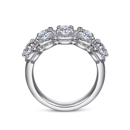 14K White Gold Oval and Round Diamond Halo Station Anniversary Band angle 2