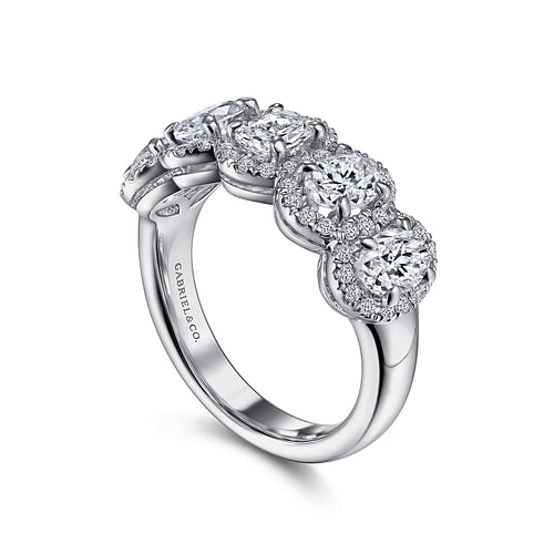 14K White Gold Oval and Round Diamond Halo Station Anniversary Band