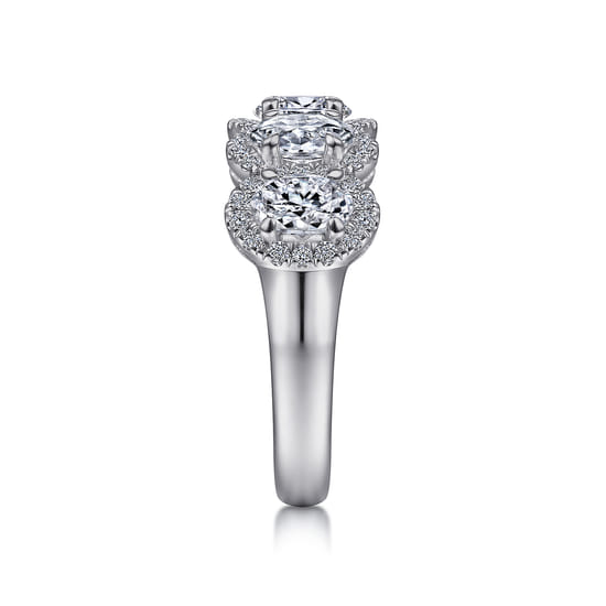 14K White Gold Oval and Round Diamond Halo Station Anniversary Band angle 4
