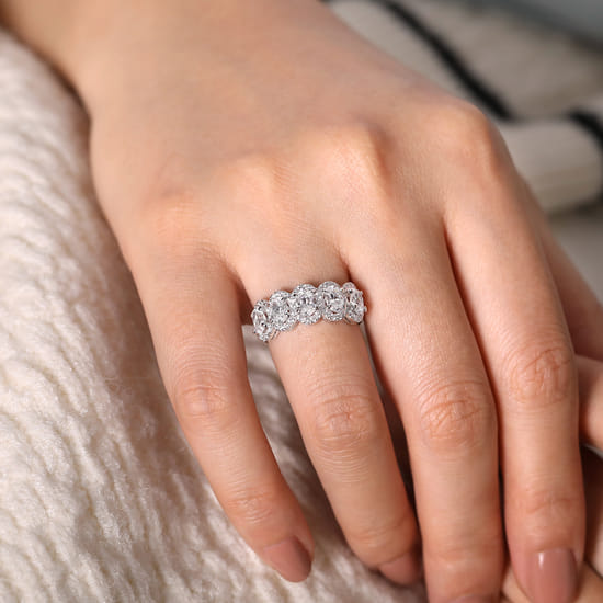 14K White Gold Oval and Round Diamond Halo Station Anniversary Band angle 5