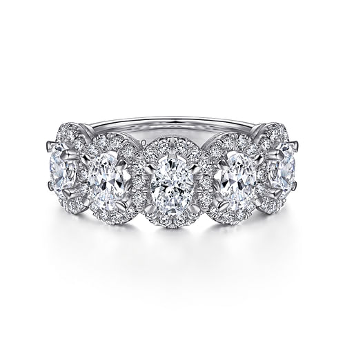 14K White Gold Oval and Round Diamond Halo Station Anniversary Band