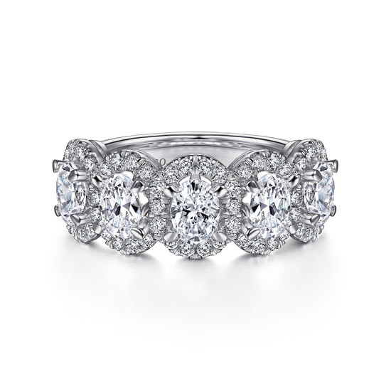 Gabriel - 14K White Gold Oval and Round Diamond Halo Station Anniversary Band