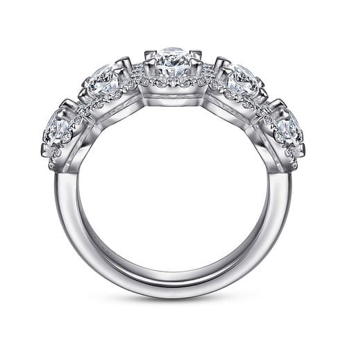 14K White Gold Oval and Round Diamond Halo Station Anniversary Band