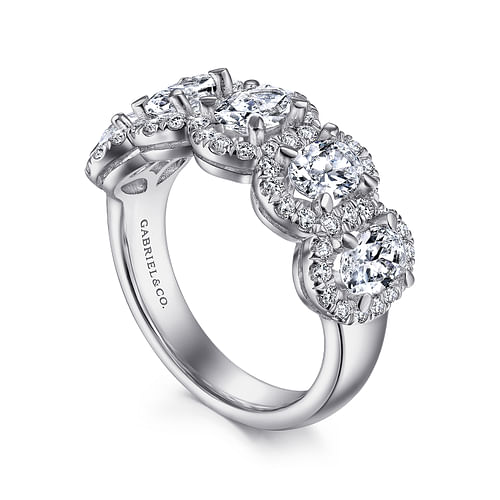 14K White Gold Oval and Round Diamond Halo Station Anniversary Band