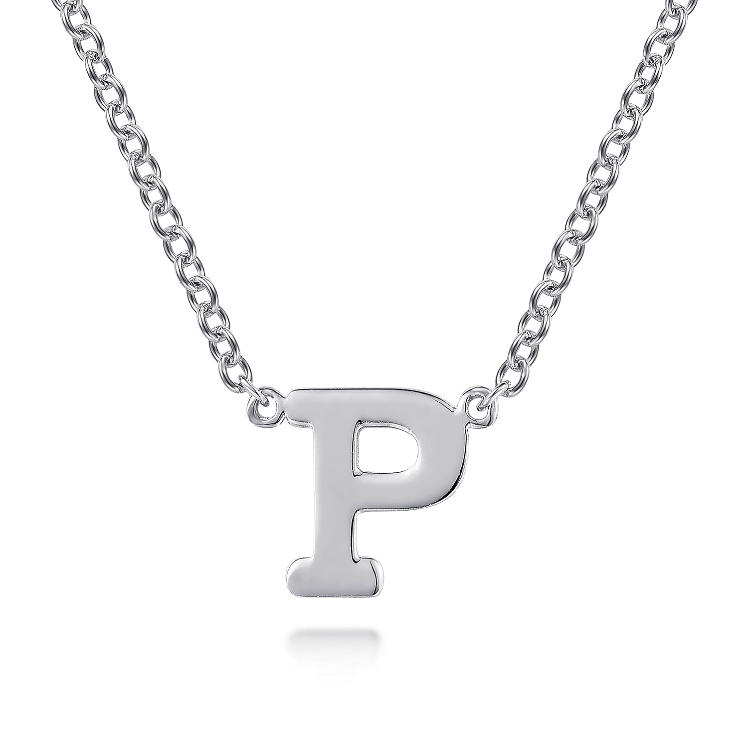 14K White Gold P Initial Necklace